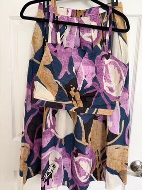 Banana Republic Floral Circle Skirt and matching top in Navy, Purple & Tan